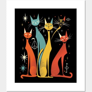 Mid Century Modern CAT Motif Textiles Posters and Art